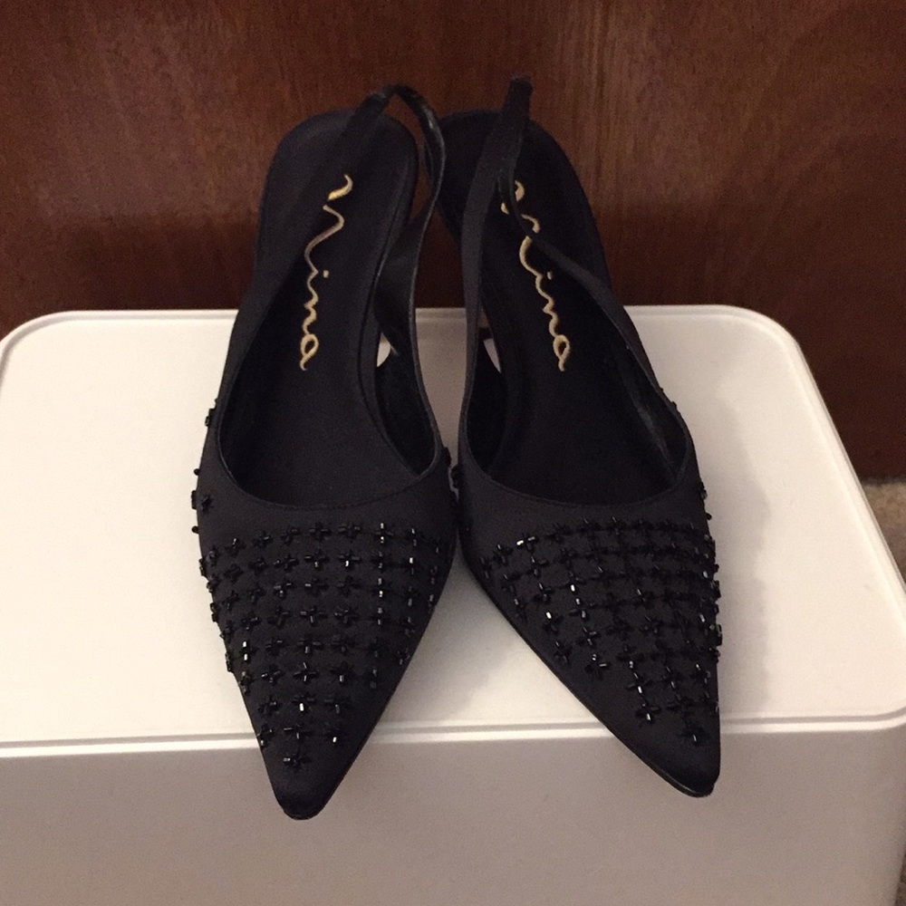 Beaded Satin sling back